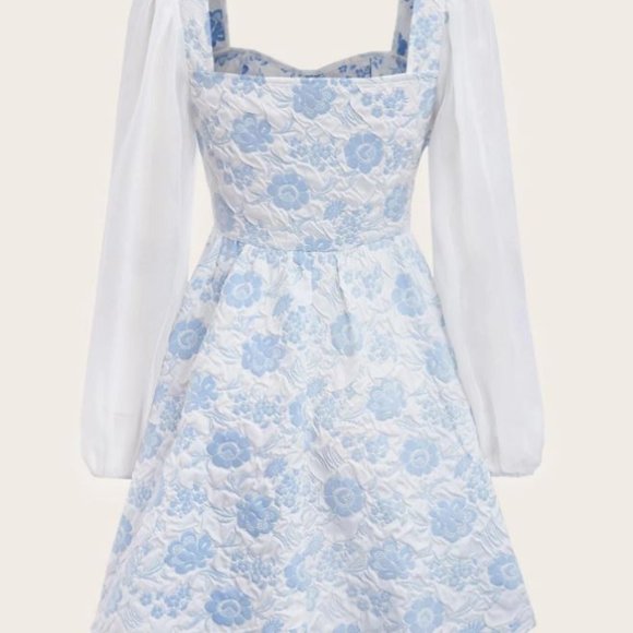 Sweetheart Neck Floral Jacquard Dress cottage core - Picture 2 of 2